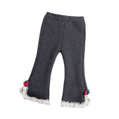 Baby Girl Solid Color Mesh Patched Design Fleece Thickened Pants