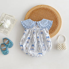 Summer Hot Selling Baby Girls Sleeveless Crew Neck Rabbits Pattern Onesie