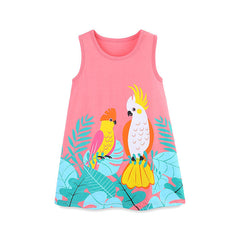 Summer Hot Selling Cute Cartoon Pattern Sleeveless Dress for Stylish Girls