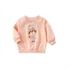 Baby Girl Cartoon Print Pattern Loose Pullover Round Neck Hoodies