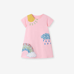 Summer Arrival Weather Elements Pattern Short Sleeves Dress for Stylish Girls