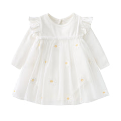 Baby Girls Floral Lace Patchwork Design Ruffle Long-Sleeved Dress Onesies In Spring & Autumn