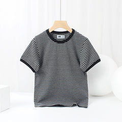 Baby Striped Pattern Crewneck Short Sleeve Cotton T-Shirt