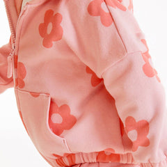 Baby Girl All Over Flower Graphic Zipper Hoodie Coat & Trousers Sets