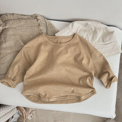 Baby Boy And Girl Solid Color O-Neck Design Long-Sleeved Tops In Spring