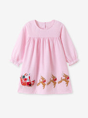 Autumn Arrival Cartoon Animals Christmas Pattern Long Sleeves Crew Neck Dress for Stylish Girls