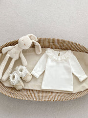Spring Collection: Baby Girls’ Long Sleeve Doll Collar Base Shirt With 3 Kinds Of Lace Trim