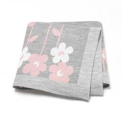Knitted Beautiful Flower Soft Baby Blanket, Perfect For Newborn Boys And Girls
