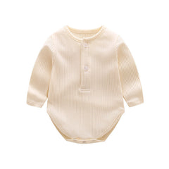 Baby Solid Color Ruffle & Buttoned Design Long-Sleeved O-Neck Onesies