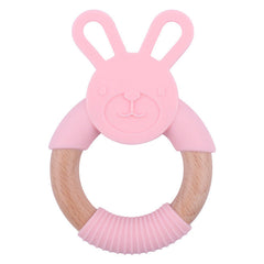 Baby Food-Grade Teething Rattle, Teething Aid for Babies, Wooden and Silicone Rabbit Teething Bracelet