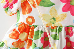 Baby Floral Pattern Short Sleeve Crewneck Dress with Purse