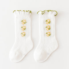 Baby Girl Floral Print Pattern Mesh Breathable High Tube Socks