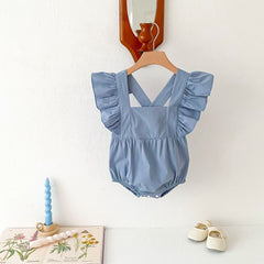 Summer Baby Girls Solid Color Square Neck Onesie