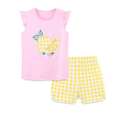 Summer Baby Kids Cute Lemon Pattern Vest and Plaid Shorts Clothing Set for Girls