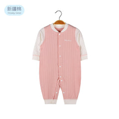 Baby Solid Color Pit Strip Fabric Single Breasted Design Cotton Jumpsuit Pajamas