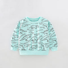 Baby Boy All Over Dinosaur Print Pattern Long Sleeve Casual Hoodie