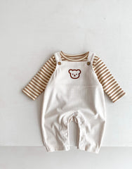 Infant Baby Bear Head Corduroy Combo Overalls In Sets