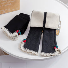 Baby Girl Solid Color Mesh Patched Design Fleece Thickened Pants