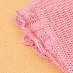 Baby Girl 1pcs Ribbed Knitted Pattern Ruffle Design Solid Knitted Onesies Bodysuit