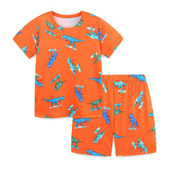 Summer Baby Kids Cartoon Dinosaurs Pattern T-shirt and Shorts Casual Clothing Set for Boys