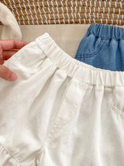 Summer Baby Girl Solid Color Ruffle Trim Denim Shorts