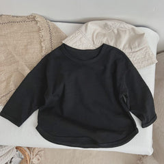 Baby Boy And Girl Solid Color O-Neck Design Long-Sleeved Tops In Spring