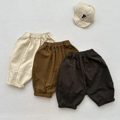 Spring Children Korean Style Casual Trousers For Boys And Girls, Mountain Style Cross-Cut Seam Radish Pants