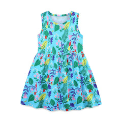 Summer Arrival Leaves and Animals Pattern Sleeveless Dress for Stylish Girls