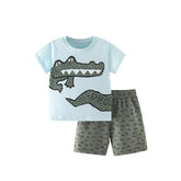 Summer Baby Kids Cartoon Crocodiles Pattern T-shirt and Shorts Casual Clothing Set for Boys