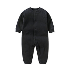 Baby Solid Color Single Breasted Design Long Sleeve Spring Rompers