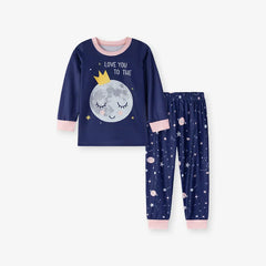 Baby and Kids Girls Universe Cartoon Pattern Long Sleeves Casual Pajamas Clothing Set