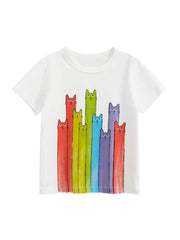 Summer Girls’ Cartoon Cats Pattern Printed T-shirt in European and American Style