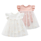 Baby Girls Floral Lace Patchwork Design Ruffle Sleeveless Dress Onesies In Summer