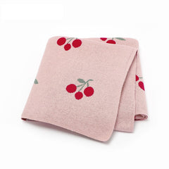 Knitted Cute And Sweet Cherry Soft Baby Blanket, Perfect For Newborn Boys And Girls