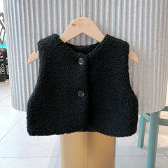 Baby Berber Fleece Design Button Front Warm Coat Vest