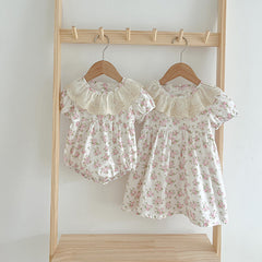 Summer Girls Floral Pattern Ruffle Collar Onesies OR Girls Dress