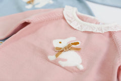 Baby Girl Bunny Print Pattern Ruffle Neck Long Sleeved Knitted Sweater