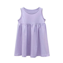 Baby Girls Solid Round Collar Design Sleeveless Dress In Summer