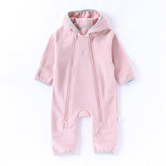 Winter Arrival Baby Unisex Long Sleeves Solid Color Letters Pattern Zip-up Rompers