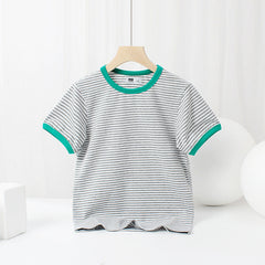 Baby Striped Pattern Crewneck Short Sleeve Cotton T-Shirt