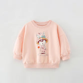 Baby Girl Cartoon Print Pattern Loose Pullover Round Neck Hoodies