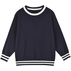 Baby Solid Color Striped Hem Design O-Neck Knit Sweater