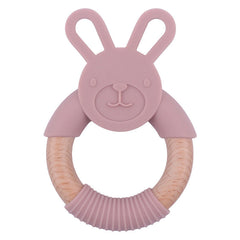 Baby Food-Grade Teething Rattle, Teething Aid for Babies, Wooden and Silicone Rabbit Teething Bracelet