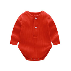Baby Solid Color Ruffle & Buttoned Design Long-Sleeved O-Neck Onesies