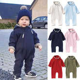 Winter Arrival Baby Unisex Long Sleeves Solid Color Letters Pattern Zip-up Rompers