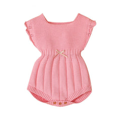 Baby Girl 1pcs Ribbed Knitted Pattern Ruffle Design Solid Knitted Onesies Bodysuit