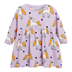 Baby Girl Unicorn Pattern Long Sleeves Style Dress In Autumn Wearing Outfits