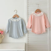 Autumn Design Baby Girls Long Sleeves Hollow-out Striped Pattern with Cute Collar Onesies
