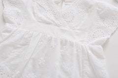 Baby Girls Solid Color Hollow Design V Collar Sleeveless Onesies Dress In Summer With Hat