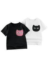 Cat Face Cartoon Pattern Girls T-Shirt In European And American Style For Summer